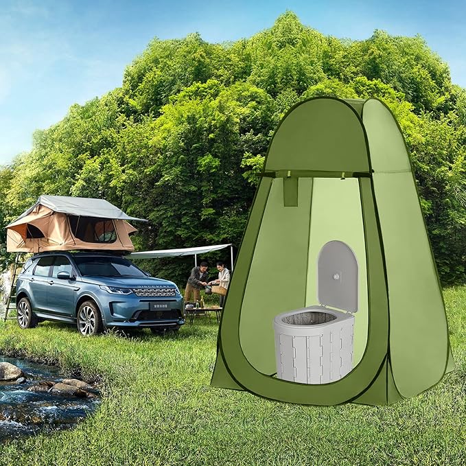 Portable Toilet and Privacy Tent for Adults, Pop Up Potty Tent Outdoor Portable Toilet for Camping with 15 Toilet Bags, Mat, Pop-up Tent for Toilet, Travel, Changing