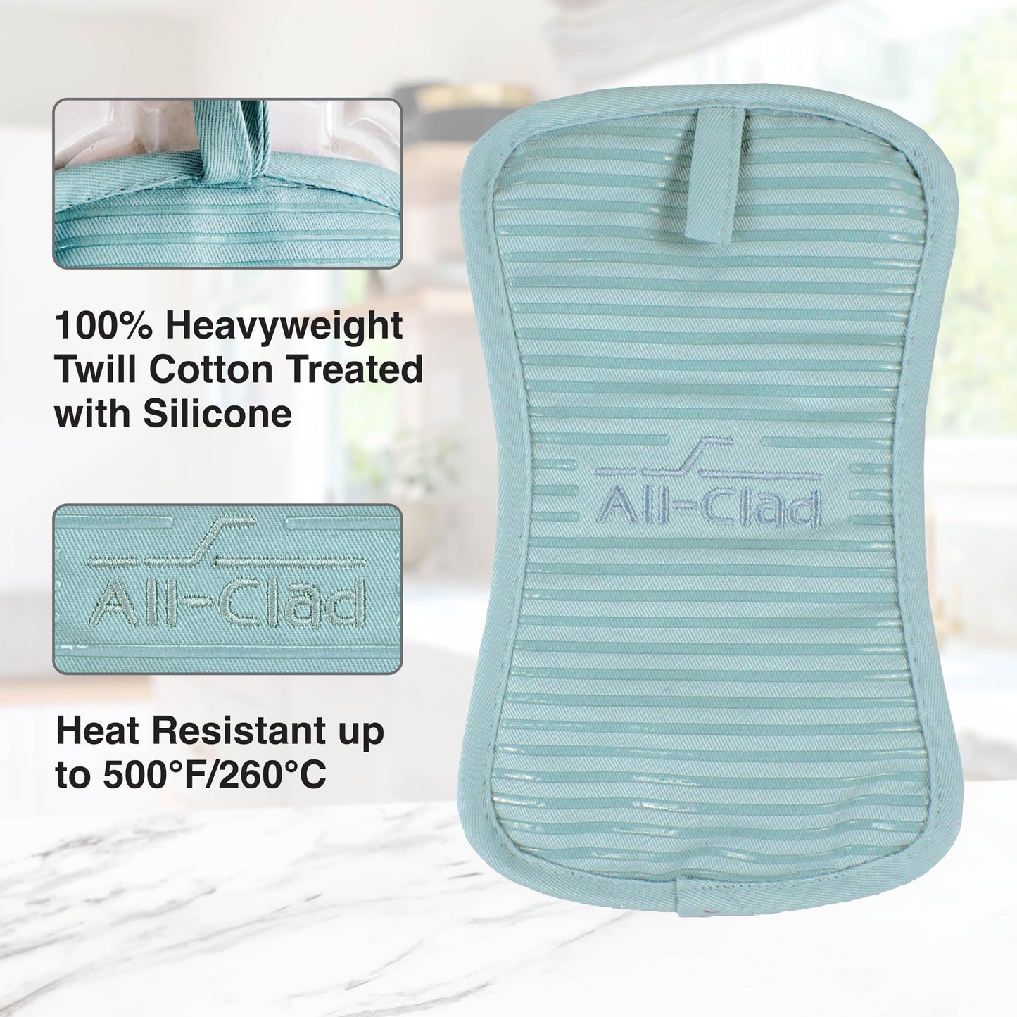 All-Clad Premium Pot Holder & Heating Pad, (2-Pack) Heat Resistant to 500 Degrees, 100% Cotton 10"x6.25" for Kitchen and Barbeque, Rainfall