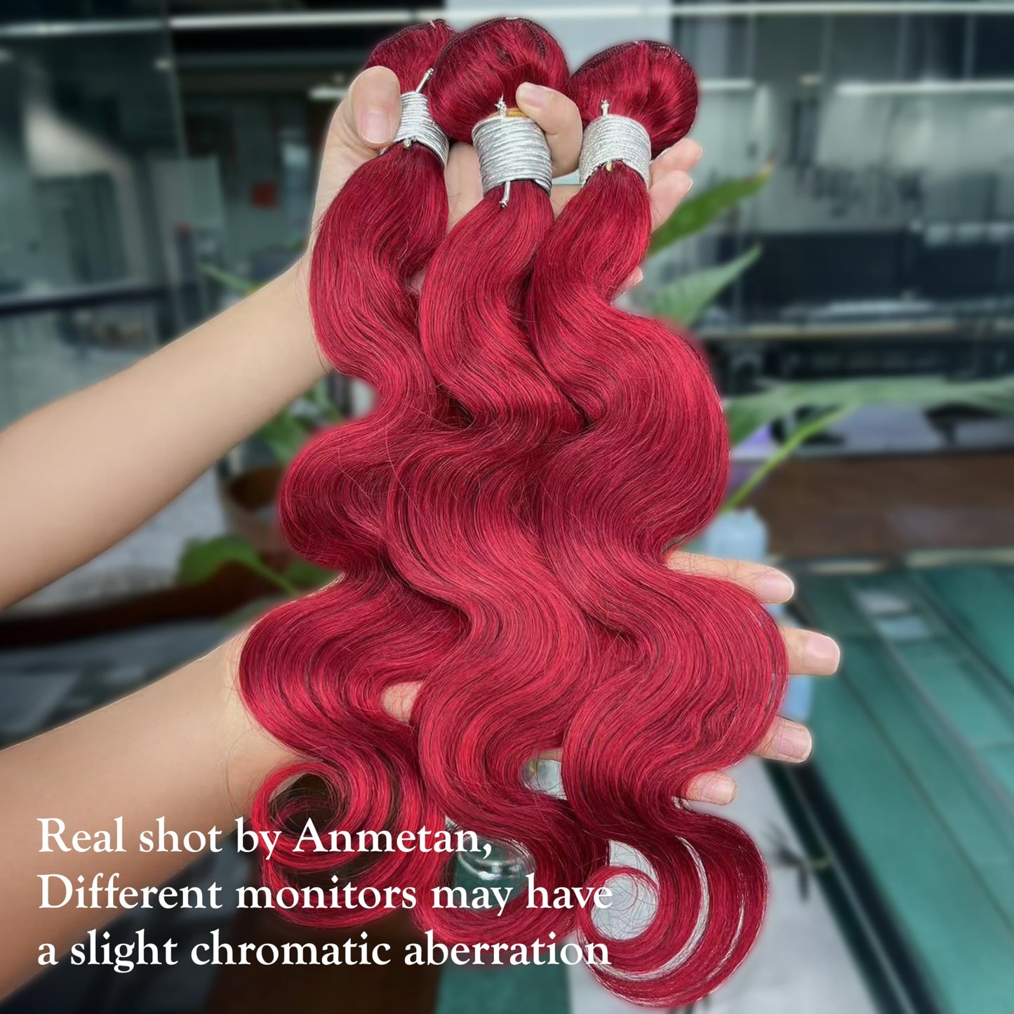 ANMETAN Red Burgundy Bundles Human Hair Body Wave, 10A Colored Bundles Human Hair Body Wave 100% Unprocessed Remy Hair, Thick Burgundy Red Wine 99J Human Hair 3 Wavy Bundles Sew in Weft 12 14 16 Inch