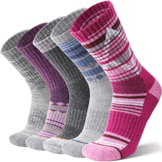 ANTSANG Merino Wool Hiking Socks for Men & Women Thermal Warm Winter Thick Cozy Athletic Crew Work Boot Gift Socks Stocking Stuffers 5 Pairs(Nordic,L)