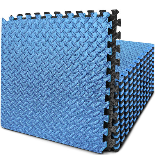 BEAUTYOVO Puzzle Exercise Mat with 24 Tiles Interlocking Foam Gym Mats, 24'' x 24'' EVA Foam Floor Tiles, Protective Flooring Mats Interlocking for Gym Equipment (96 Sq.Ft/24 Tiles - Black&Blue)