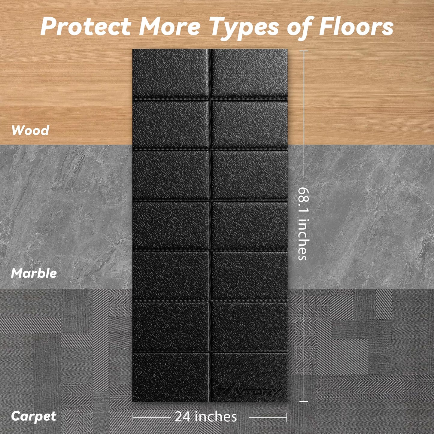 Walking Pad Mat for Carpet Floors, 68x24, 1/4" Thick Foldable Treadmill Mat for Hardwood Floors, Non-Slip, Noise&Shock Absorption, Waterproof Under Treadmill Bike on Carpet, Exercise Equipment Mat