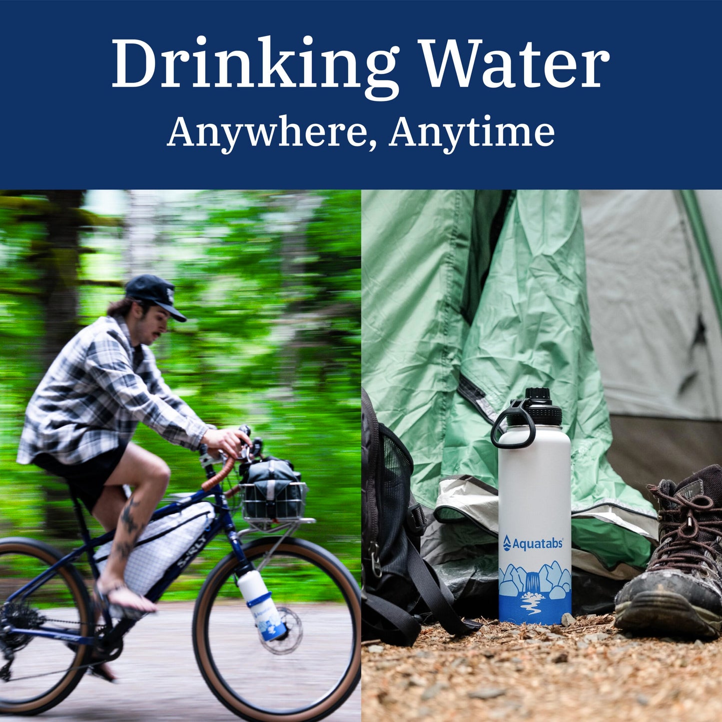 Aquatabs Insulated Stainless Steel 40 oz Water Purifier Water Bottle - BPA Free Bottle
