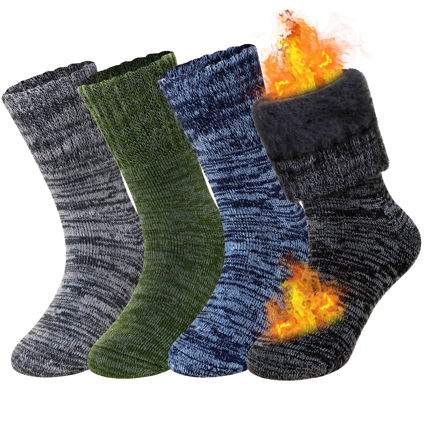 AMENLAN Kids Heated Hiking Socks Winter Children Thick Soft Warm Thermal Snowboarding Boy Girls Insulated Socks 4 Pairs (Multicolor B, 8-12 Years)