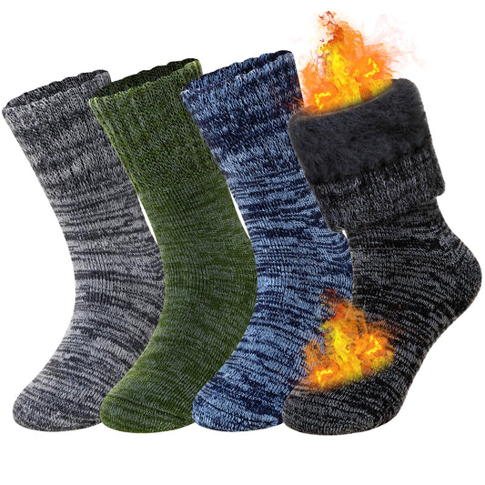 AMENLAN Kids Heated Hiking Socks Winter Children Thick Soft Warm Thermal Snowboarding Boy Girls Insulated Socks 4 Pairs (Multicolor B, 8-12 Years)