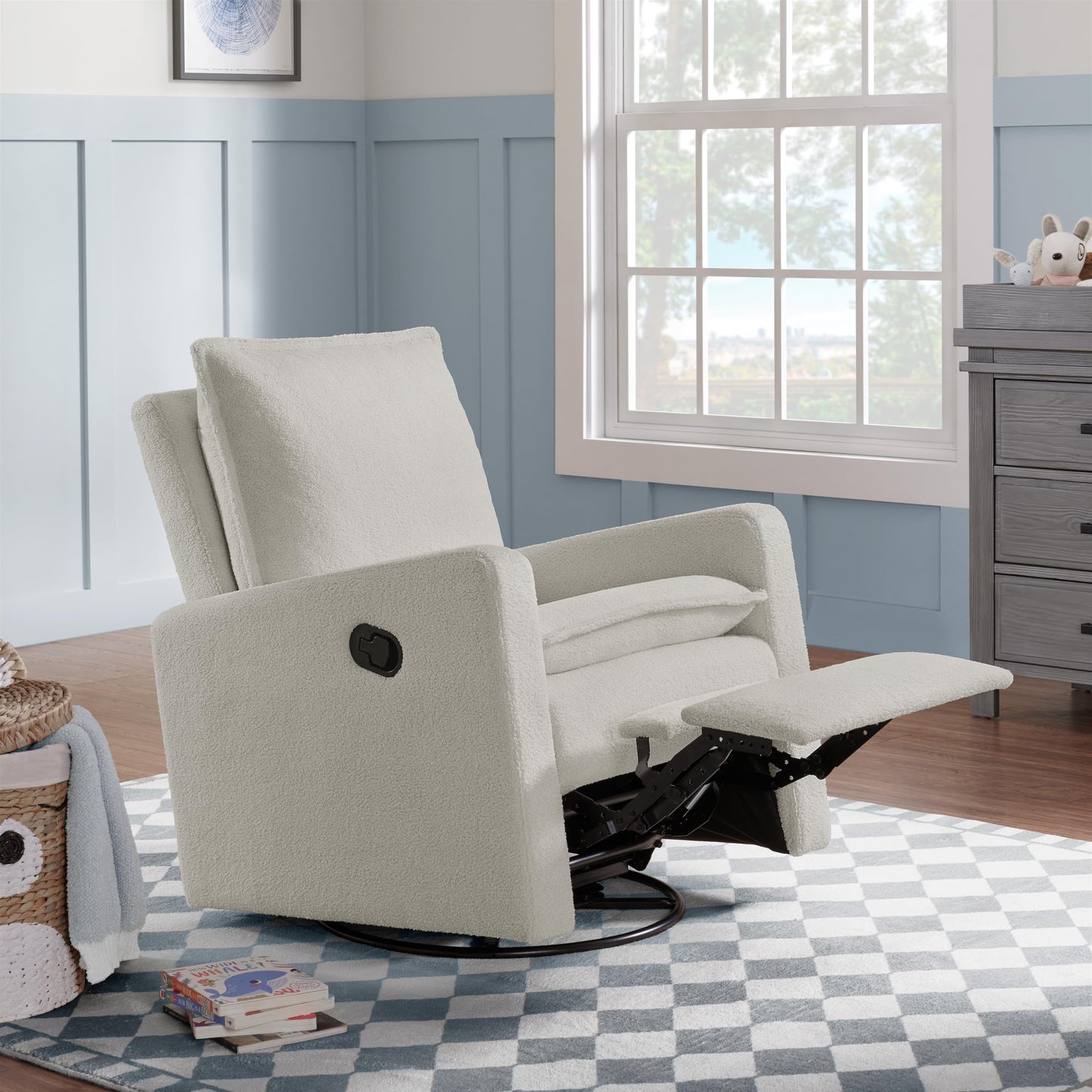 Oxford Baby Uptown Upholstered Swivel Glider and Recliner Nursery Chair, Boucle White