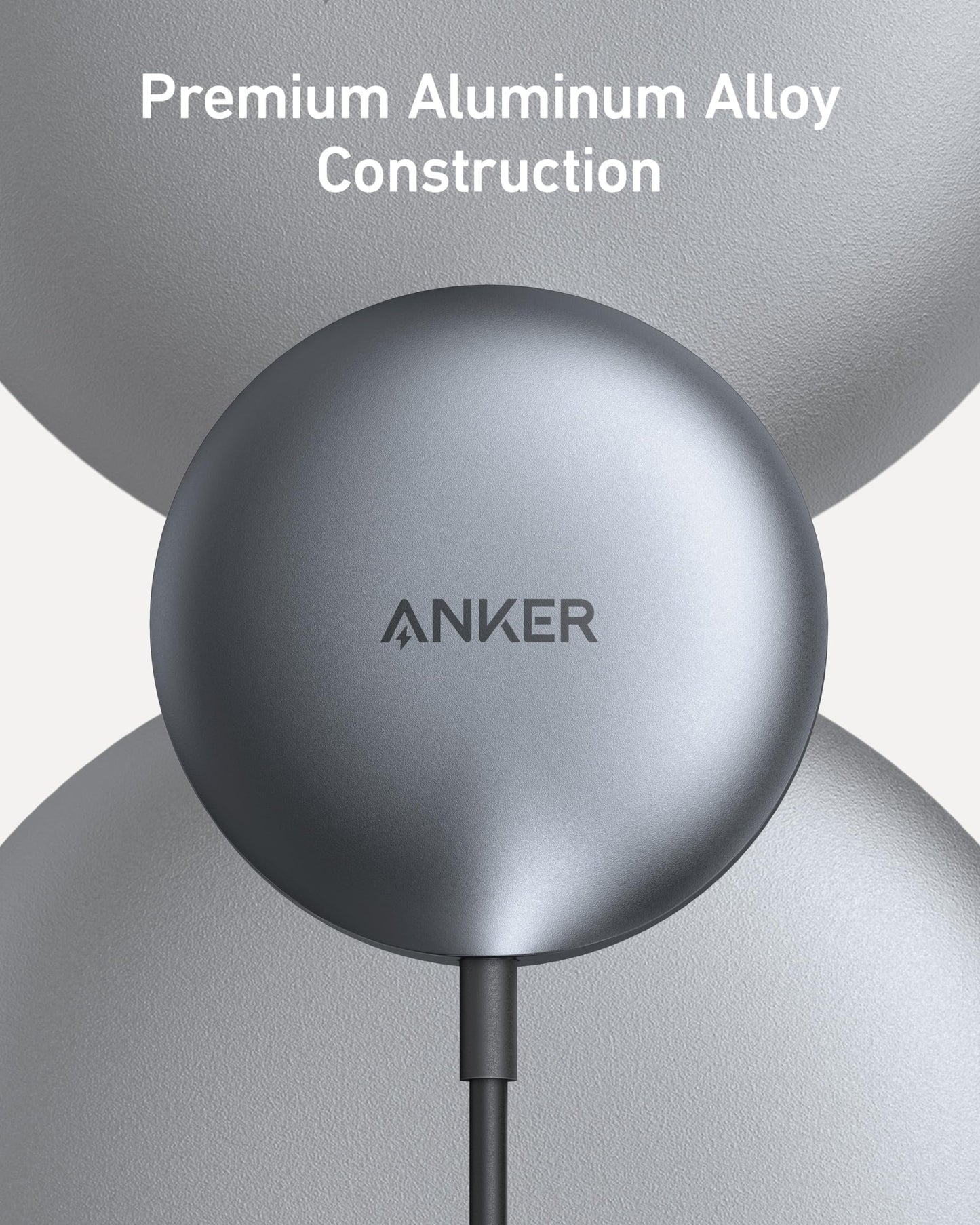Anker MagSafe Charger Pad, MagGo iPhone 16 Wireless Charging Pad, Qi2 Certified 15W Wireless Charger, Compatible with iPhone 16/16 Plus/16 Pro/16 Pro Max/15/14/13/12 Series (USB-C Adapter Included)