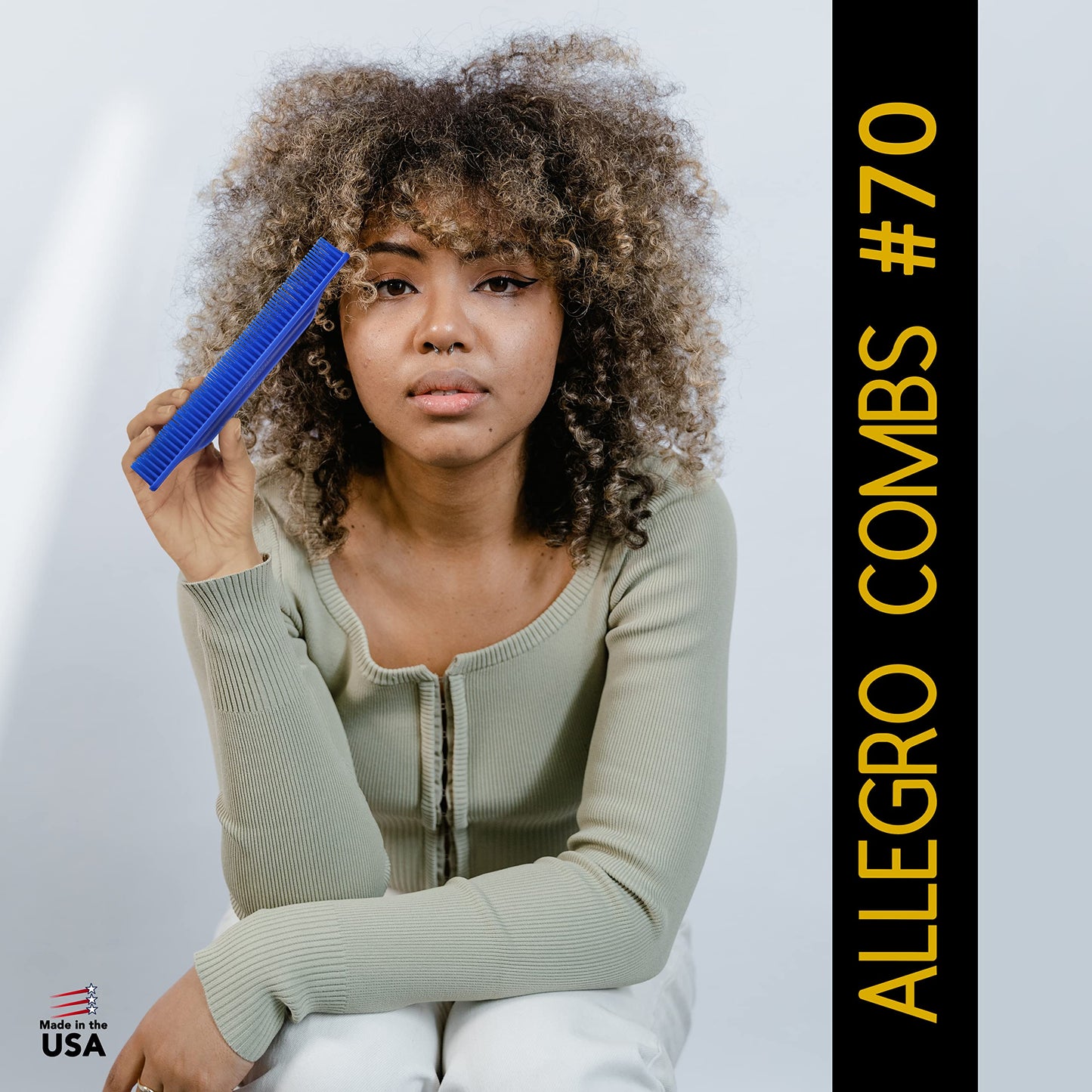 Allegro Combs 3-Row Detangling Comb, Wide Tooth Curl Defining Brush, Perfect for Curly Hair Stylists, Made in USA, Royal Blue, 1 Piece (#70)