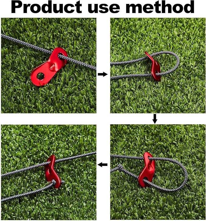 SATINIOR 20 Pieces Aluminum Alloy Guyline Cord Adjuster Tent Tensioners Rope Adjuster Tent Rope Adjusters for Outdoor Camping Hiking, Red (Circle Style)