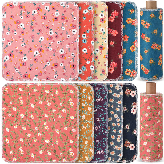 Redbaker 50 Pcs Reusable Paper Towels Paperless Reusable Cotton Cloths Toilet Absorbent Washable Paper Towels with Roll Kitchen Dishcloth for Kitchen Paperless Dishcloths(Classic)