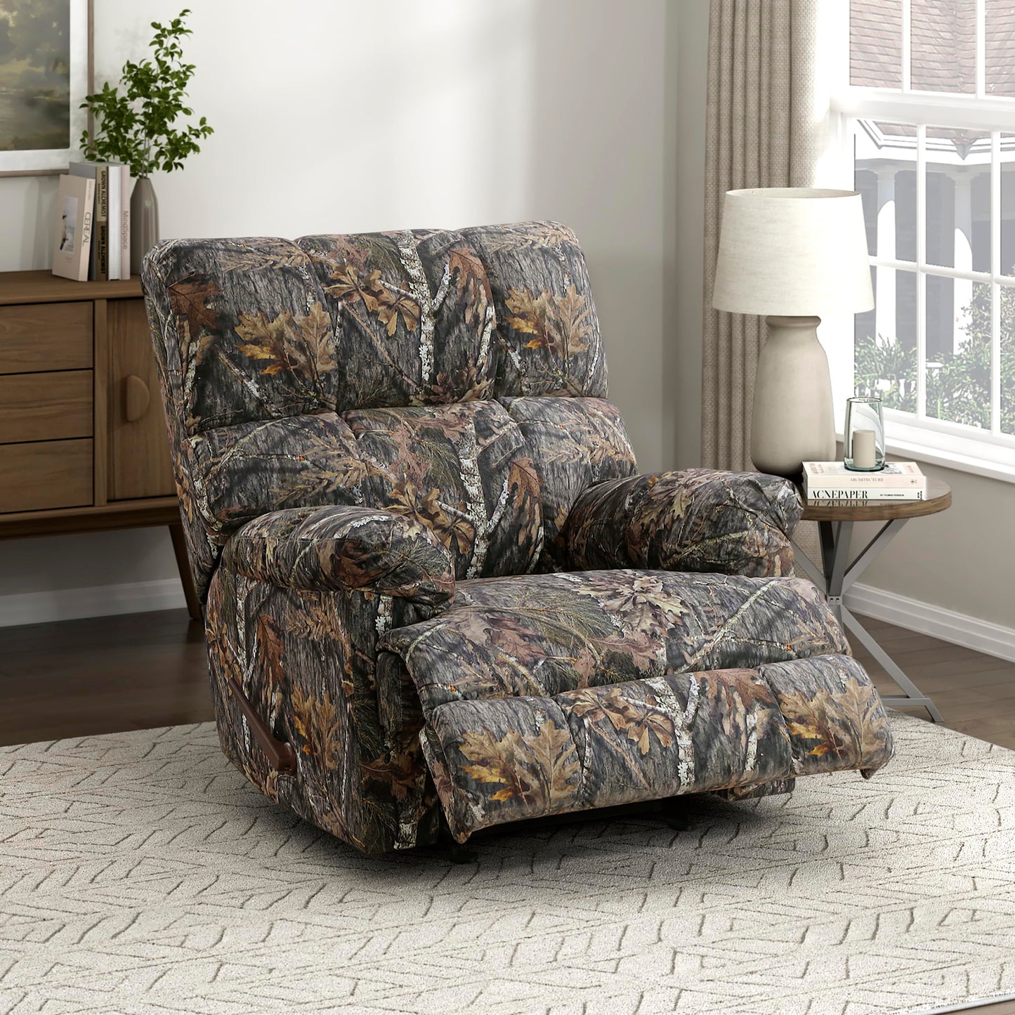 Lexicon Glider Recliner Chair with Lever Handle, Textured Microfiber Manual Recliner, Plush Stitching Cushion, Pillow Top Arms, Rustic Armchair for Cabin/Living Room, Easy Assembly, Camouflage