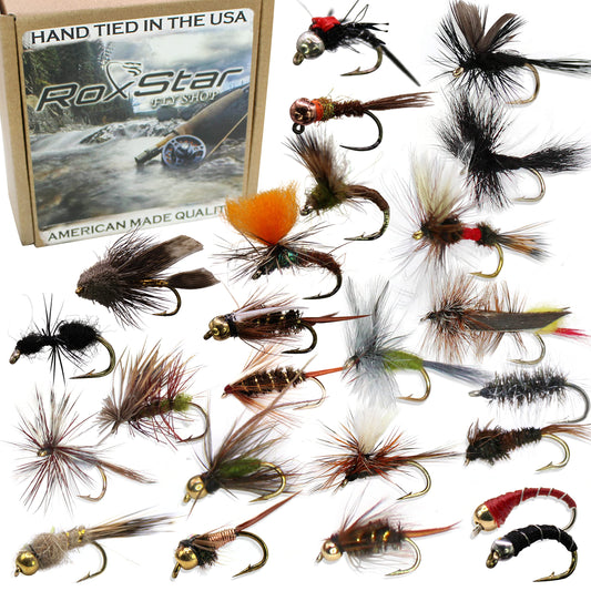 RoxStar Fly Shop Trophy Trout Flies 48pk | Best Wet & Dry Flies for Trout. | Trout Fly Assortment Proven Nationwide to Catch Fish! | Tied in-House Never Outsourced! Proud Partner of Trout Unlimited