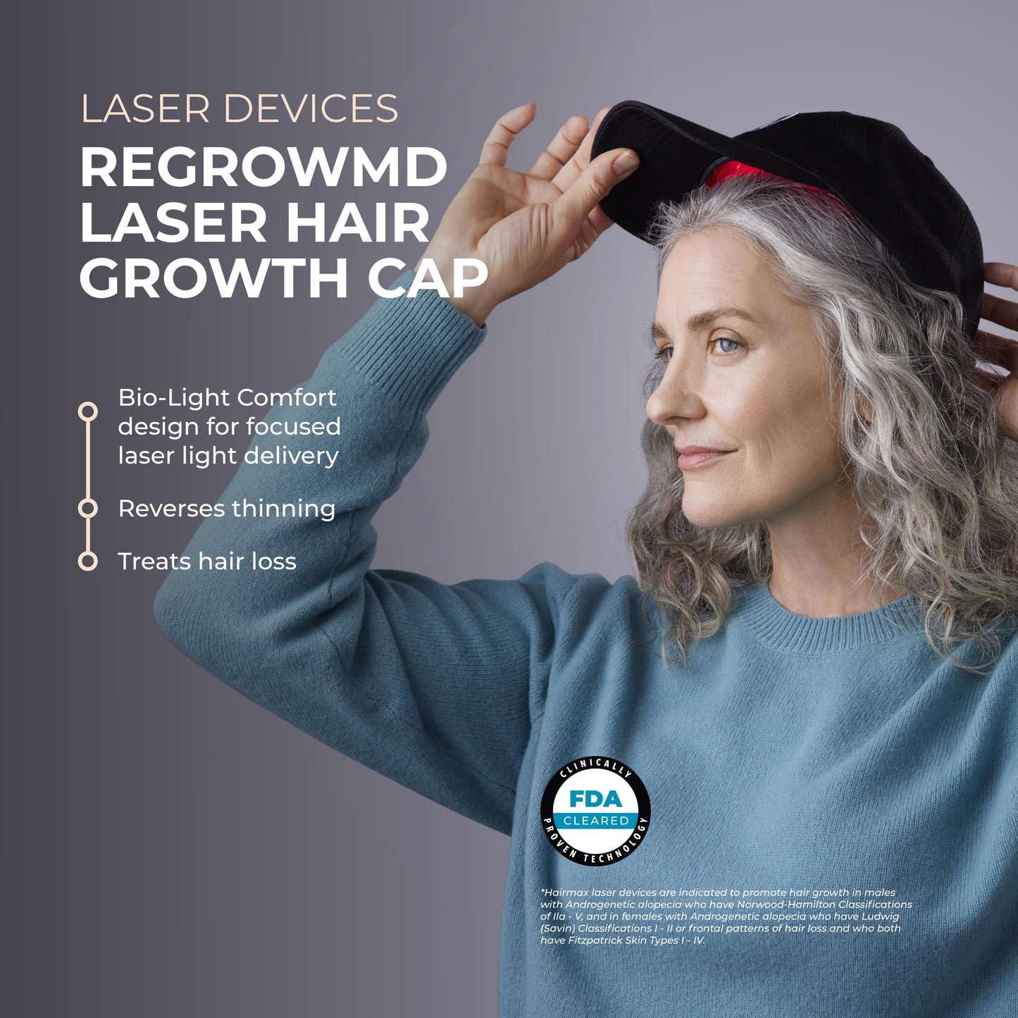 Hairmax RegrowMD - FDA Cleared Laser Hair Growth Cap Device - Thinning Hair Loss Treatment for Men & Women - Scalp Health Improvement - 30 Minute Sessions - Red Light Therapy - Fits Most Heads