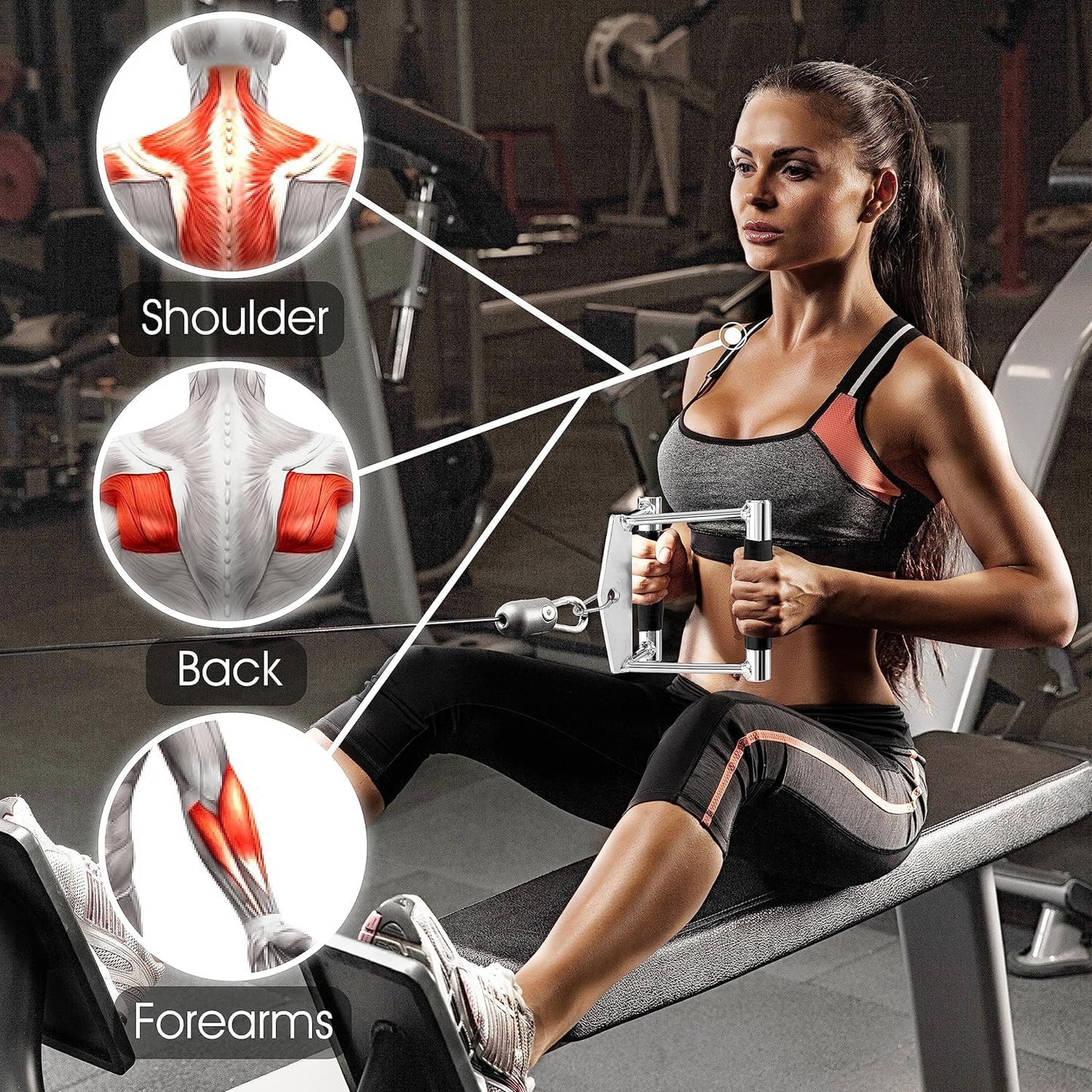 Yes4All Double D Handle Press Down Cable Machine Attachment Set, Double Grip Rotating Handle, Straight Rotating Bar Cable Attachment for Home Gym