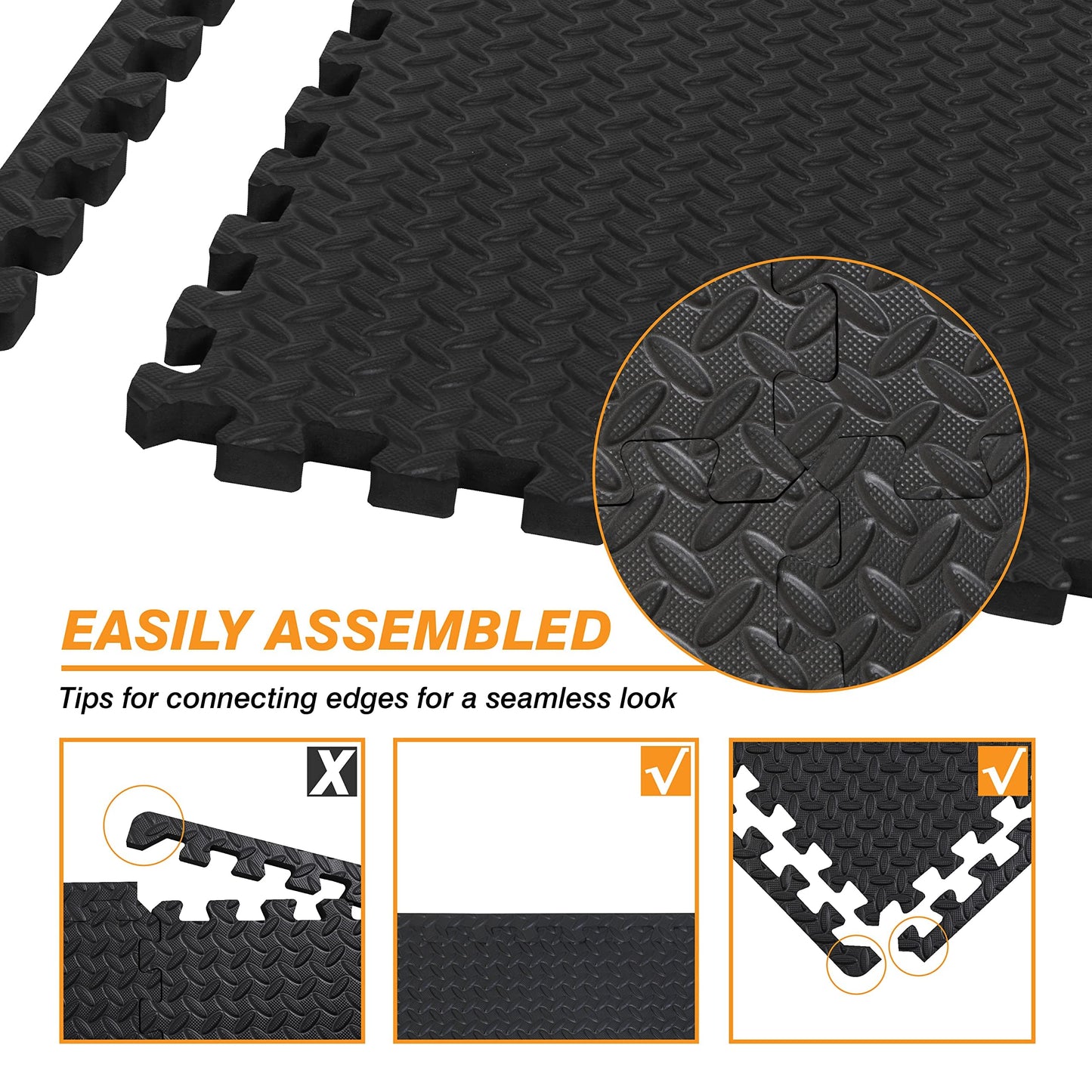 Mat Block Interlocking Foam Tiles Puzzle Mats for Floor 48 SQ FT, 1/2 inch, 12 Tiles, EVA Gym Mat Flooring Exercise Equipment Mat for Home Gym Equipment,APM12001BK, Black