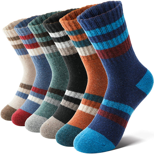 Anlisim Kids Merino Wool Hiking Socks Boys Girls Toddlers Thermal Winter Warm Boot Thick Cushion Snow Ski Gift Stocking Stuffer Socks 6 Pairs (Stripe, 12-15 Y)