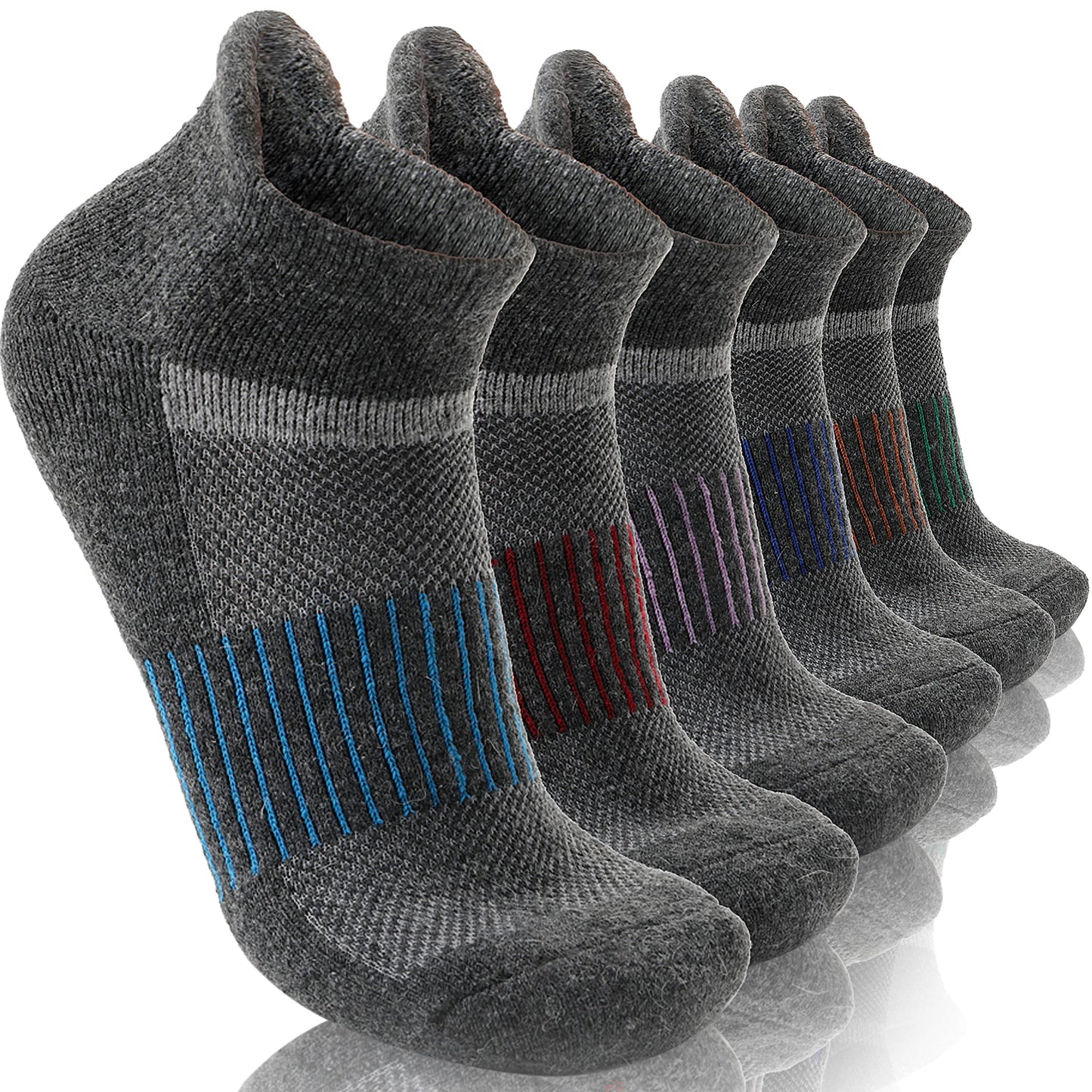 Anlisim Merino Wool Quarter Hiking Socks Compression Warm Thermal Winter Thick Cushion Running Moisture Wicking No Show Socks Gifts Stocking Stuffers for Women Men 6 Pairs(Grey,L)