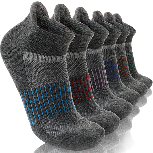 Anlisim Merino Wool Quarter Hiking Socks Compression Warm Thermal Winter Thick Cushion Running Moisture Wicking No Show Socks Gifts Stocking Stuffers for Women Men 6 Pairs(Grey,L)