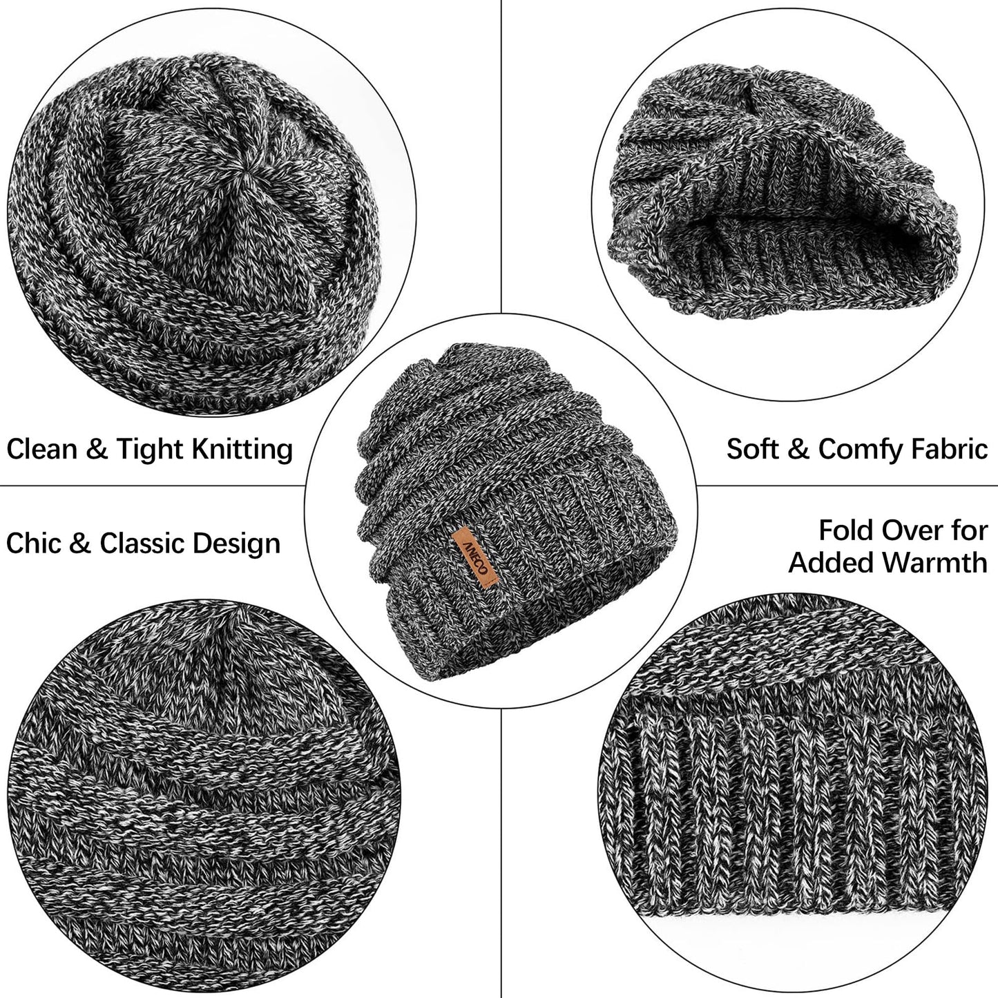 Aneco Winter Warm Sets Knitted Scarf Beanie Hat Touch Screen Gloves and Winter Ear Warmer Hats for Women or Men