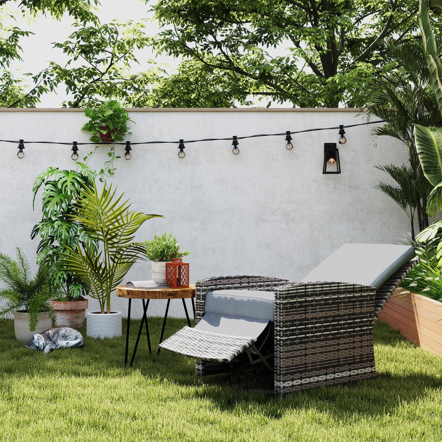 Outsunny Outdoor Wicker Swivel Recliner Chair, Reclining Backrest, Lifting Footrest, 360° Rotating Basic, Water Resistant Cushions for Patio, Gray