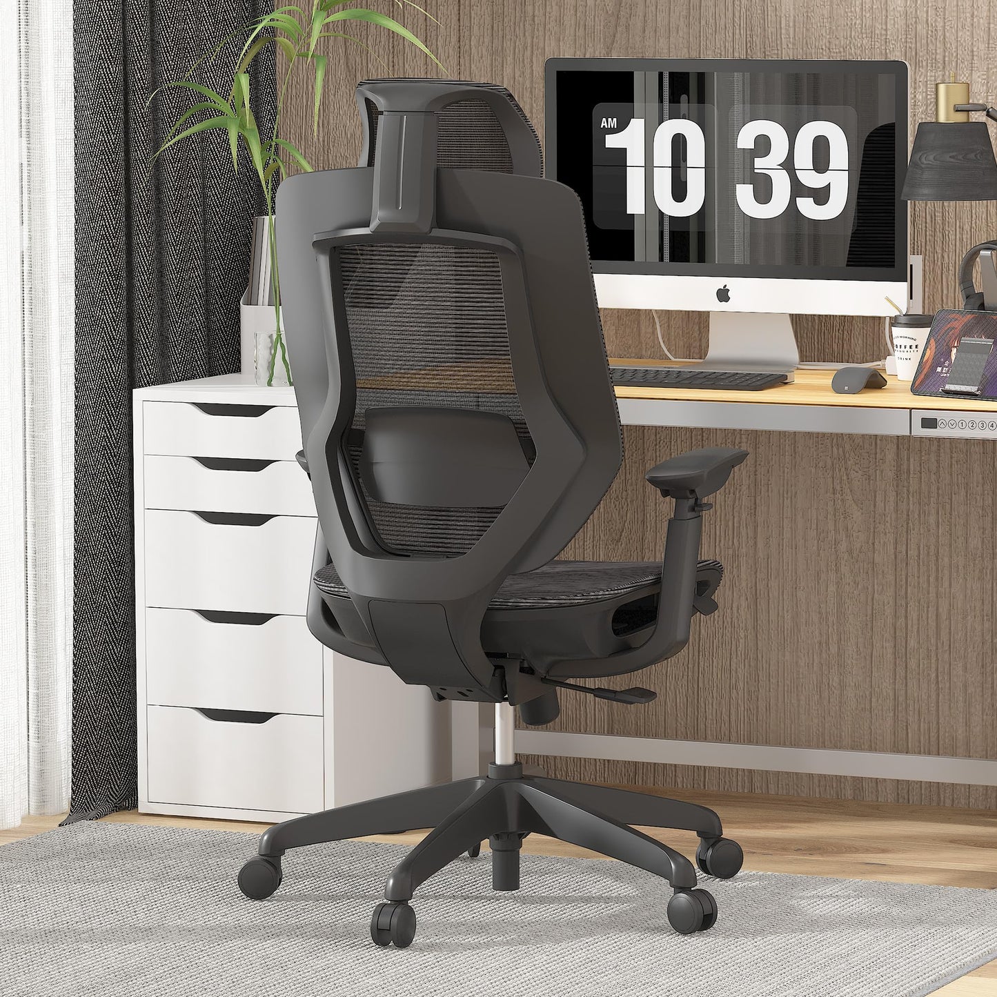 FLEXISPOT Upgraded OC6 Big and Tall Office Chair Heavy Duty,4D Armrest Mesh Ergonomic Home Office Chair with High Back,Lumbar Support,Tilt Function,and 360°Swivel Wheels(Black)