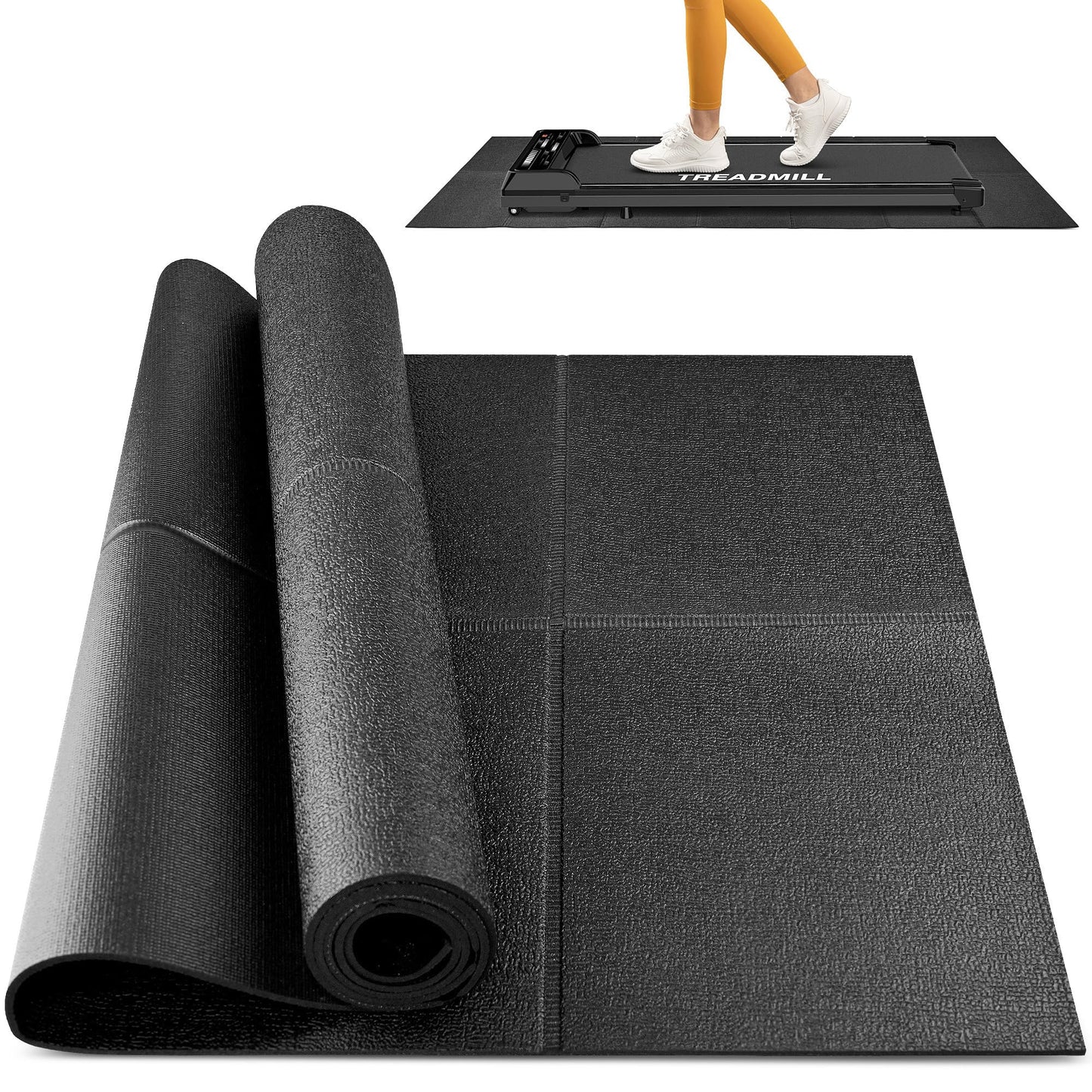Rellfit Foldable Rubber Treadmill Mat - Exercise Bike Mat with Waterproof Non-Slip Shock Absorption, Exercise Equipment Mat to Protect Floor for Home Gym Workout