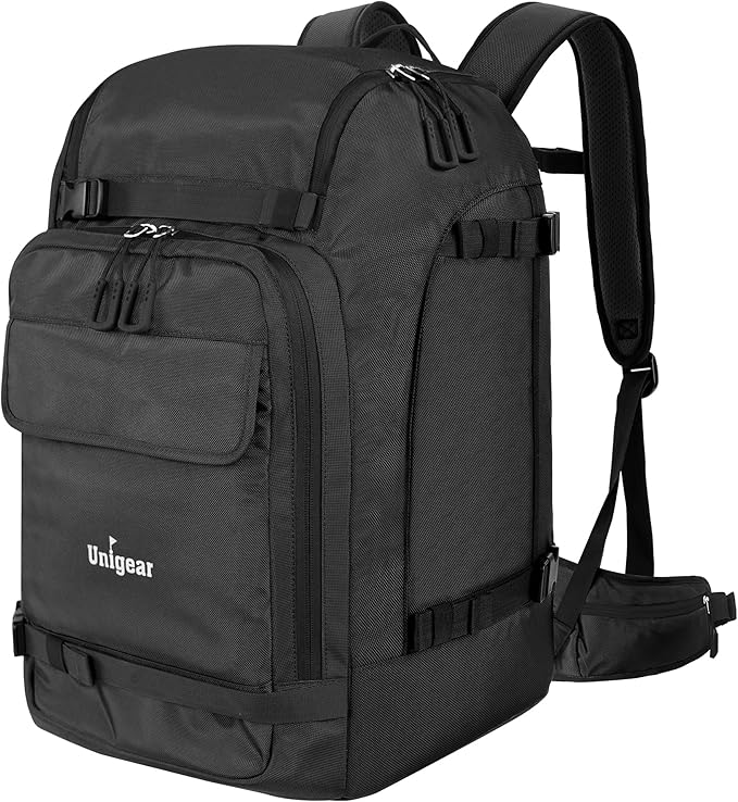 Unigear Ski Boot Bag, 70L Ski Boot Travel Backpack for Ski Helmet, Goggles, Gloves, Skis, Snowboard & Accessories（Black）