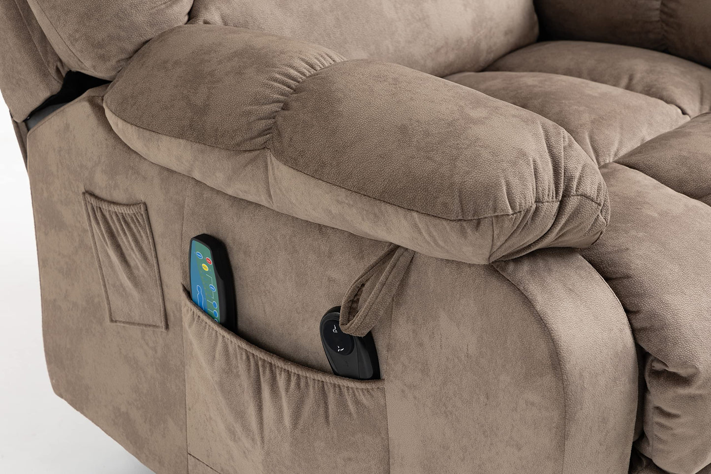 FANYE Electric Power Lift Recliner Chair for Elderly with Massage and Heat, Microfiber Upholstery 3 Positions Adjustable Standard Size Armchair W/ 2 Remote Controllers & Side Pockets
