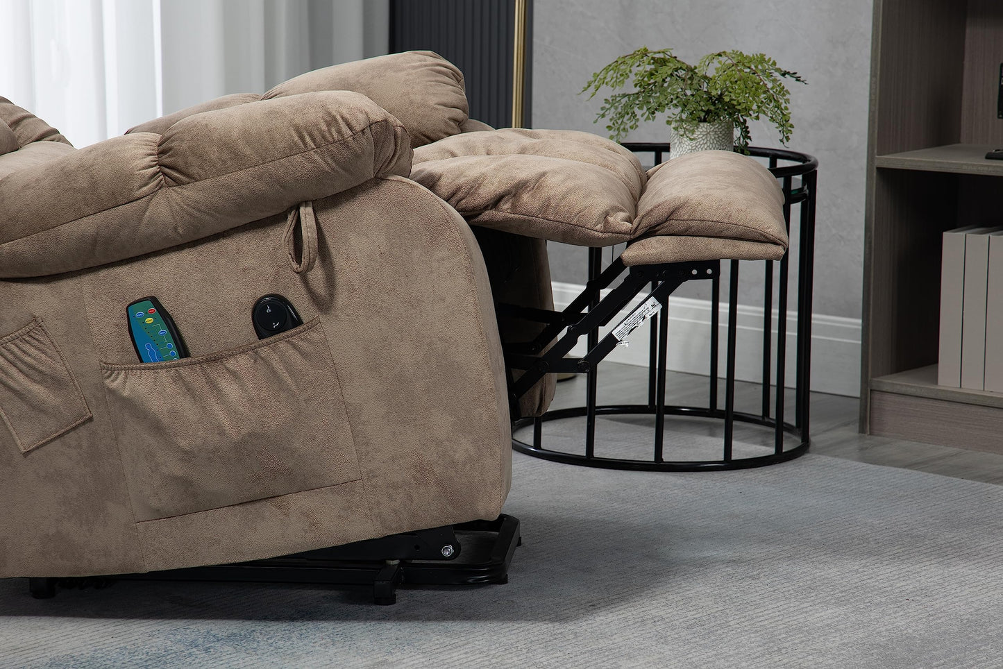 FANYE Electric Power Lift Recliner Chair for Elderly with Massage and Heat, Microfiber Upholstery 3 Positions Adjustable Standard Size Armchair W/ 2 Remote Controllers & Side Pockets