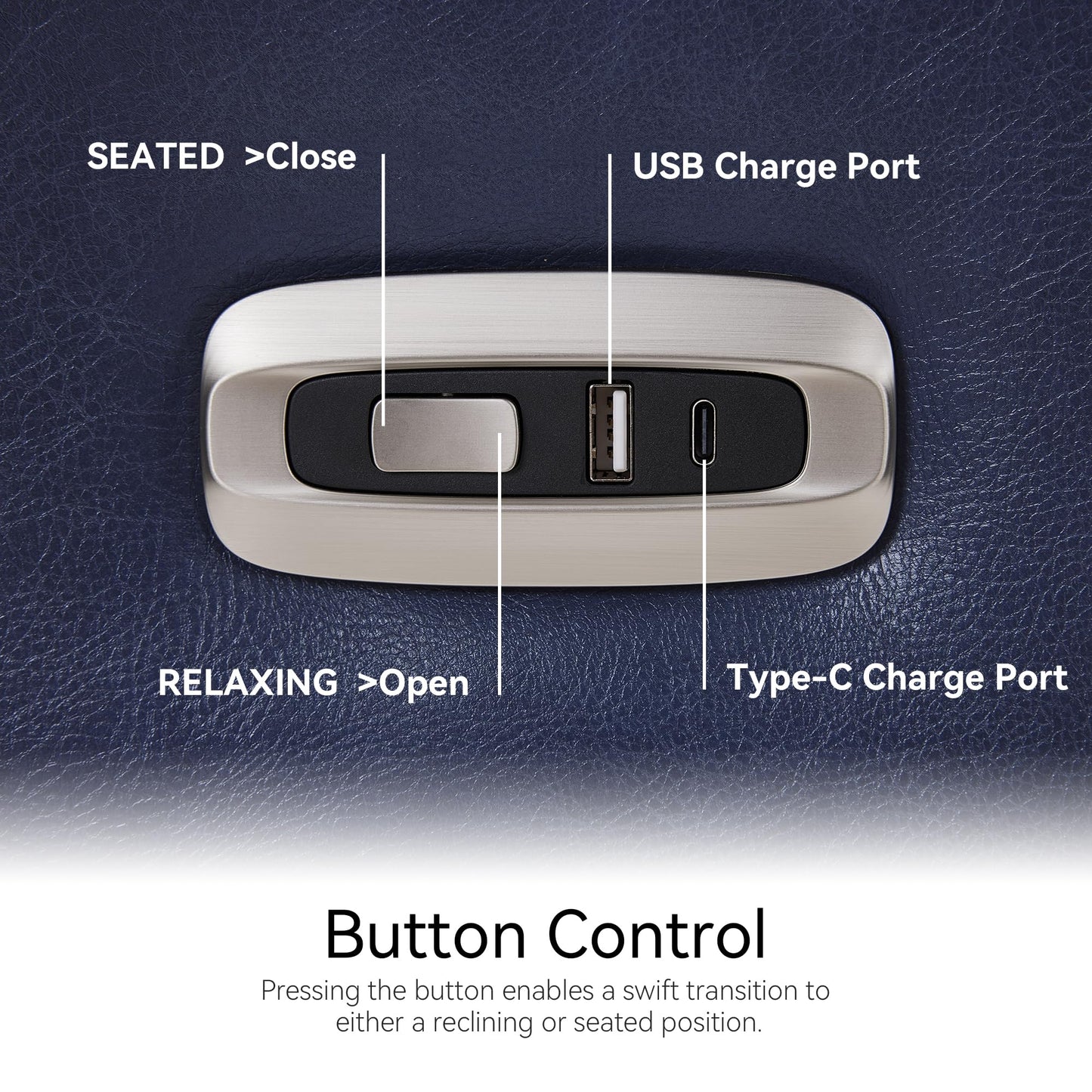 MCombo Power Small Recliners for Small Spaces, Modern Zero Wall Hugger Recliners Chair with Lumbar Support, USB and Charging Ports, FSC Certified, Faux Leather PR699 (Navy Blue)