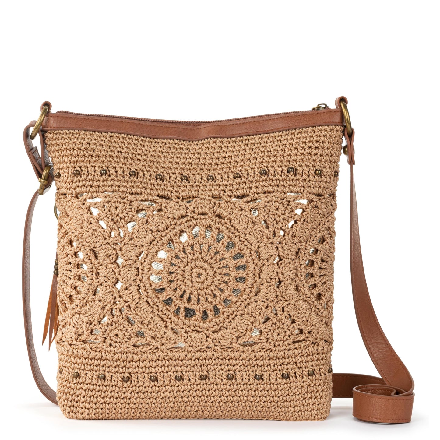 The Sak Lucia Leather Crossbody Purse - Hand Crochet Women's Handbag for Everyday & Travel - Cross Body Bag With Zipper