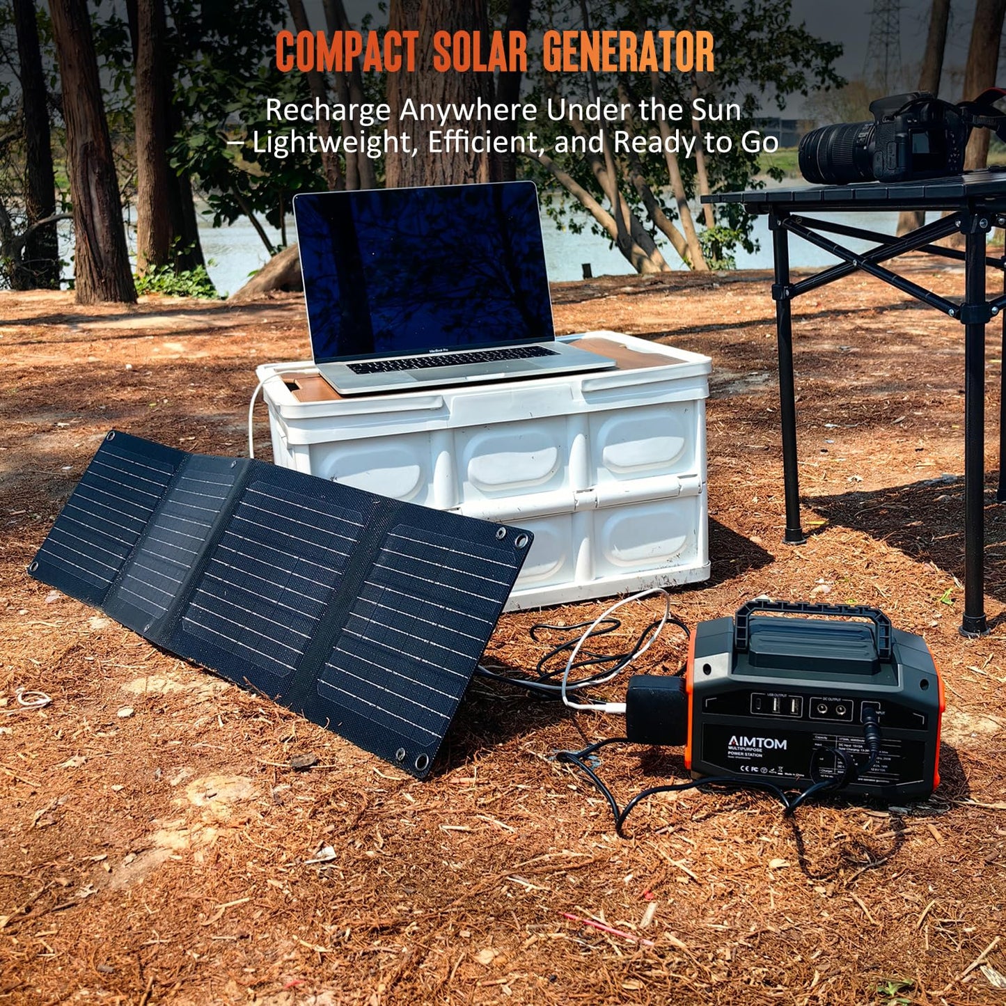 AIMTOM 200W Portable Power Station with 30W Solar Panel Bundle – 173Wh Lithium Battery, 250W Peak AC, USB-A, USB-C and 12V DC Outputs, High-Efficiency Solar Generator for Camping RV Emergency Backup