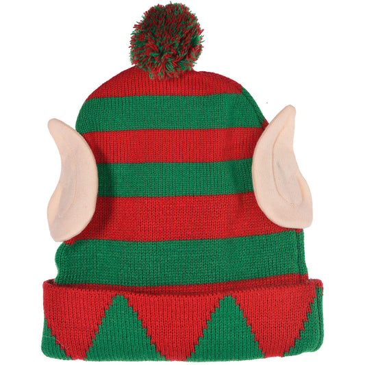 Amscan Elf Knit Hat - 11" x 8" (Pack of 1) - Festive Green & Red Striped Beanie - Ideal for Christmas Celebrations