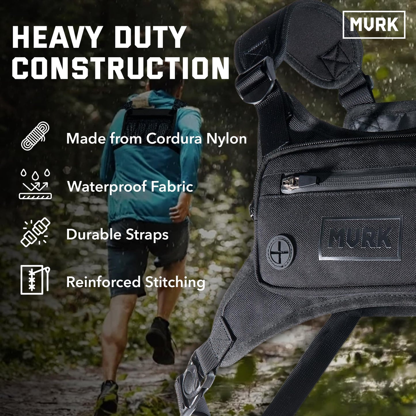 MVRK Water Resistant Chest Pack - Minimalist Running Pack For Workouts, Running Phone Holder With Extra Storage, Lightweight Running Vest, Running Backpack With Reflective Print (Olive)