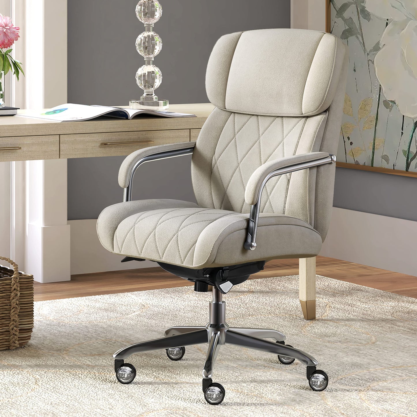 La-Z-Boy Sutherland Ergonomic Bonded Leather Swivel Computer and Desk Chair, Ivory (CHR10048C)