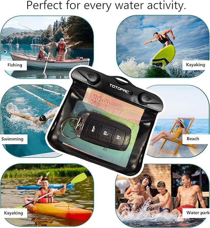 2Pack Waterproof Car Key FOB Case Floating Wallet Pouch for Remote Keys ID Credit Card Cash Money Submersible Dry Bag Holder (2, Black + Orange)