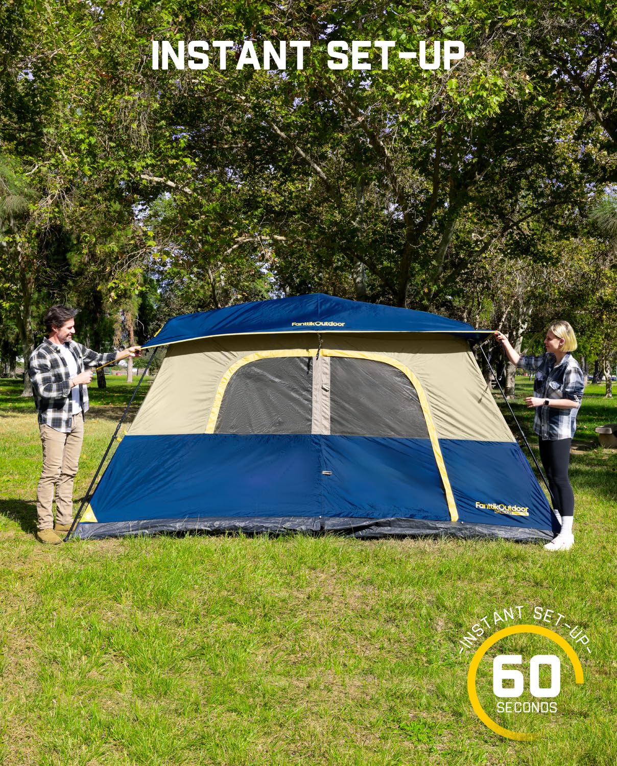 FanttikOutdoor Zeta C8 Pro Camping Tent 8 Person Instant Cabin Tent Setup in 60 Seconds with Rainfly & Windproof Portable with Carry Bag for Family Camping & Hiking, Upgraded Ventilation, Navy Blue