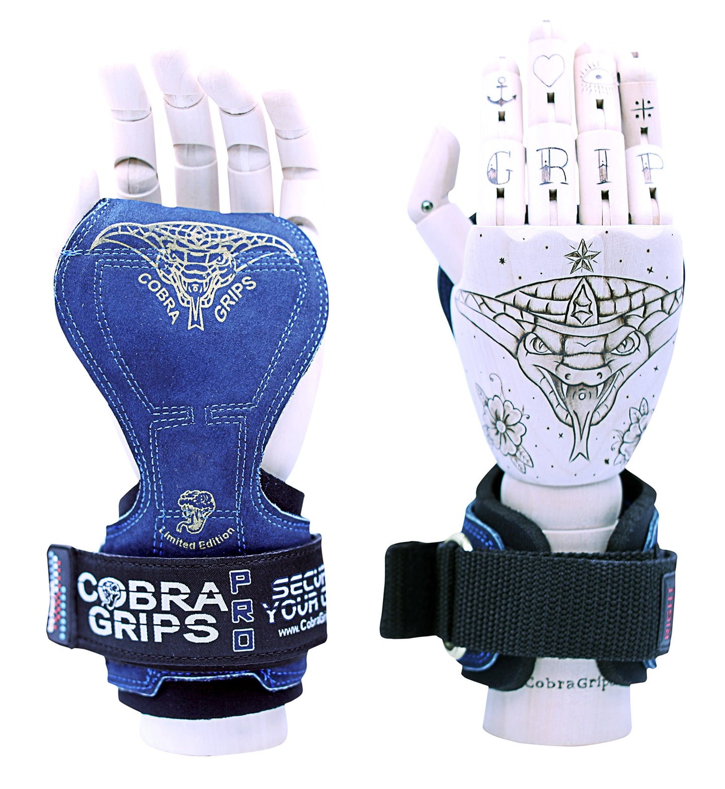 Cobra Grips PRO Weight Lifting Gloves Heavy Duty Straps Alternative to Power Lifting Hooks Power Lifting for Deadlifts with Built in Adjustable Neoprene Padded Wrist Wrap Support (PRO Blue Leather)