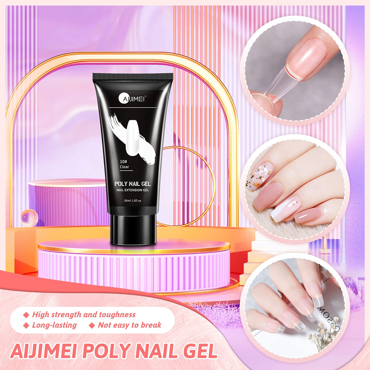 AIJIMEI Clear Poly Nail Gel Poly Nail Extension Gel Clear Builder Nail Gel for Nail Beauty Poly Extension Gel for Nail Trendy Nail Art Design Salon DIY at Home for Nail Art Beginner(30ml/1fl.oz)