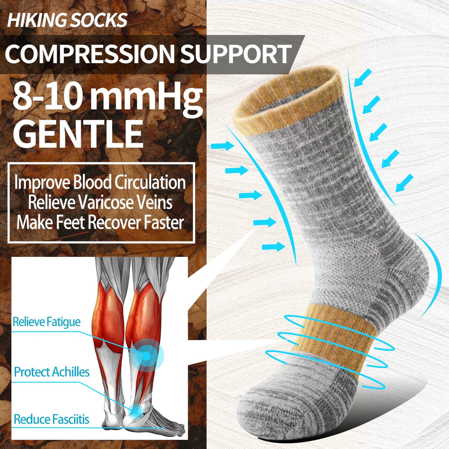 Anlisim Merino Wool Socks for Women Hiking Thermal Warm Winter Boot Work Crew Cushion Ladies Socks 5 Pairs Gift Stocking Stuffers(Yellow Brown,M)