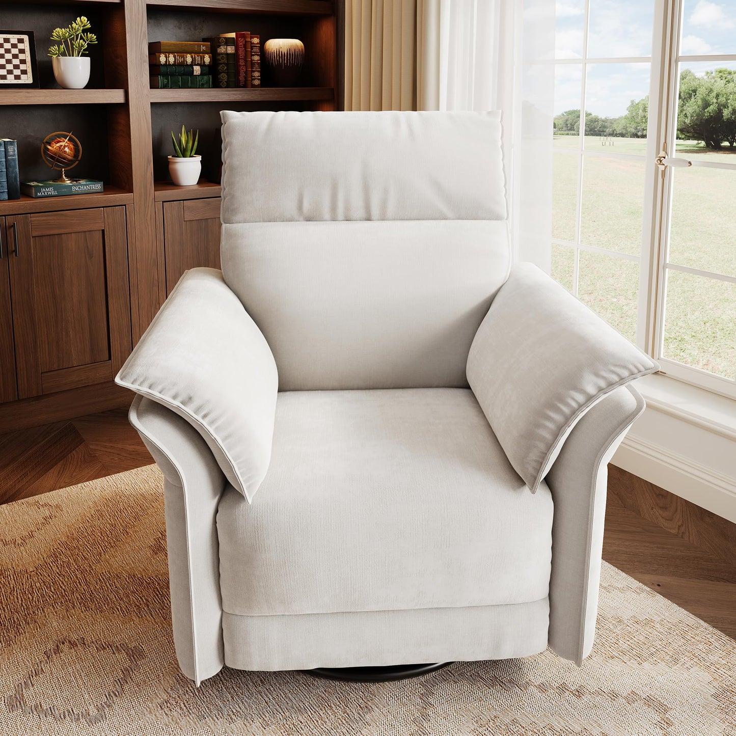 GarveeHome Power Recliner Chair Swivel Glider Upholstered Chenille Nursery Rocker Reclining Sofa Chair with Charging Port, Double-Layered Armrests & Side Pocket for Living Room and Bedroom (Beige)