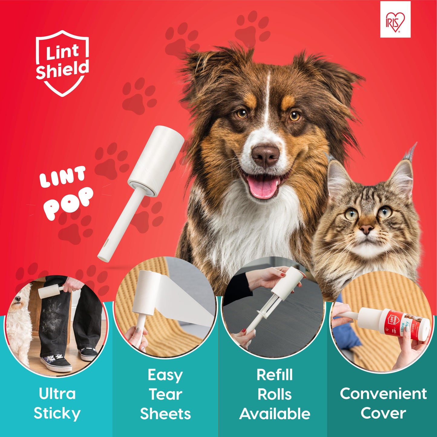IRIS USA Extra Sticky Lint Roller, Standard Pack Comes with Storage Box and Refills, 90 Sheets/Roll, 720 Sheets Total, Easy Tear Lint Remover for Dog Cat Pet Hair On Clothes, Couch, Bed, Floor