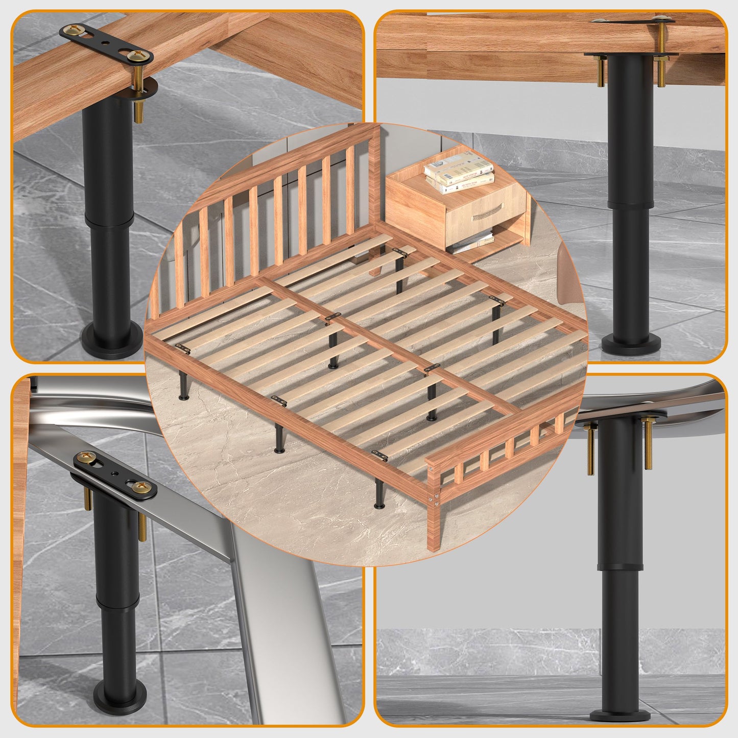 Wlrrcwdttc 4 Pcs Adjustable Height Bed Support Legs 7.08-13 inch, Bed Frame Center Support Legs for Bed Frame/Bed Center Slat/Furniture, Heavy Duty Metal Bed Replacement Legs Bed Slats Support Legs