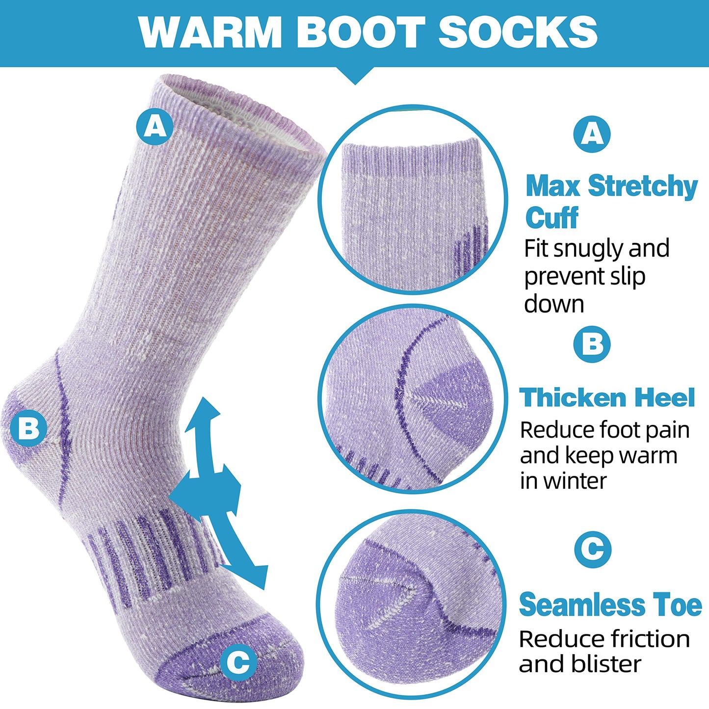Anlisim Kids Merino Wool Hiking Socks Boys Girls Thermal Winter Warm Boot Thick Snowboarding Socks 4 Pairs for Teen for Teen(Four Mix,4-7 Y)