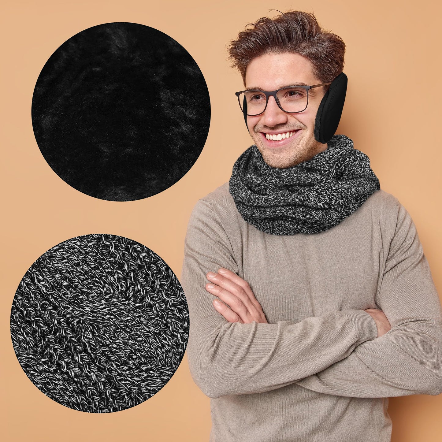 Aneco Winter Warm Sets Knitted Scarf Beanie Hat Touch Screen Gloves and Winter Ear Warmer Hats for Women or Men