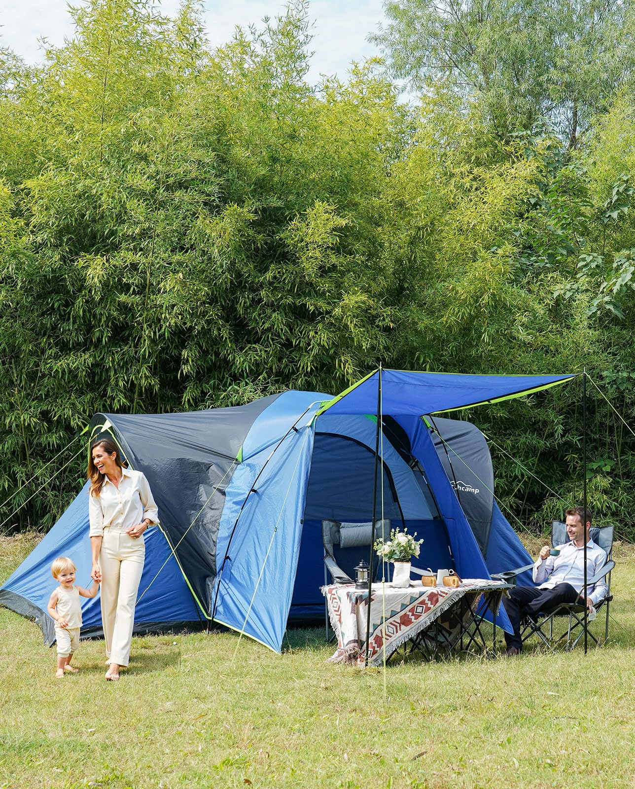 LOYEAHCAMP 8 Person Larger Extended Dome Camping Tent with 3 Rooms, Waterproof Semi-Freestanding Family Outdoor Tent with Spacious Interior and Mesh Windows