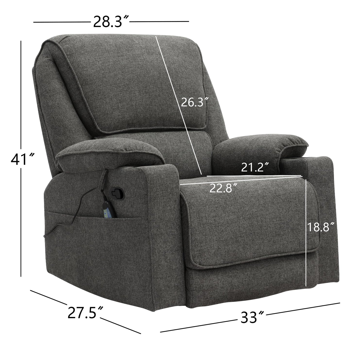 KIGOTY Recliner Chair Swivel Glider with Cup Holder, Recliners with Massage and Heating, Manual Reclining Chair with Footrest and 360 Swivel Rotation Base for Living Room (Dark Grey)