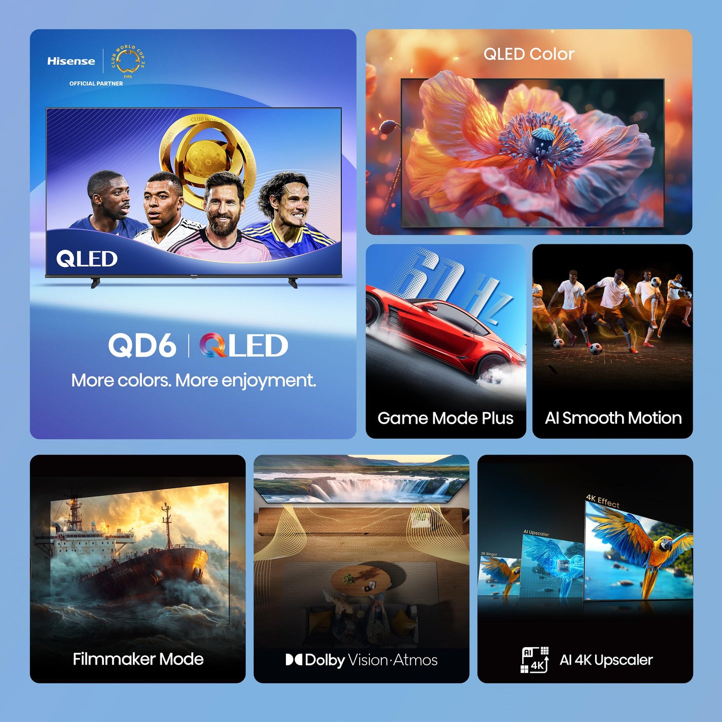Hisense 50" Class QD6 Series (50QD6QF, 2025 Model) QLED 4K UHD Smart Fire TV, Voice Remote with Alexa, Dolby Vision, Dolby Atmos, Motion Rate 120, HDR 10+, Game Mode Plus, MEMC, VRR, ALLM