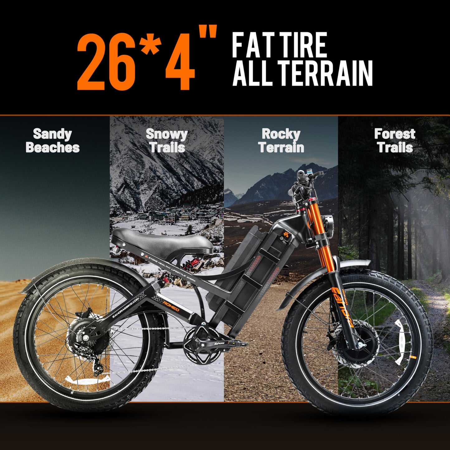 eAhora Romeo Pro Ⅲ Peak 5600W Electric Bike for Adults 50Mph, 60V 80Ah Battery up to 250 Miles,Long Range Dual Motors Ebike,26"*4.0 Fat Tire Full Suspension Mountain E-Bike for Men,UL 2849