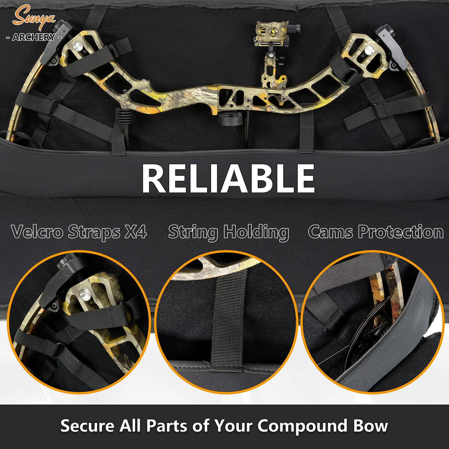 SUNYA Compound Bow Case with Molle System - Neoprene Bow String Protection & Padded Shoulder Sling - Soft Carrying Case for Archery Accessories, Equipment (Black)